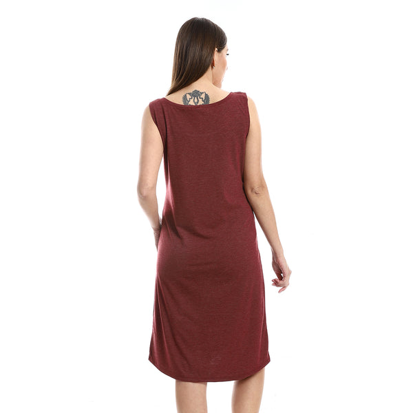 Maroon Printed Slip On Cotton Sleepshirt