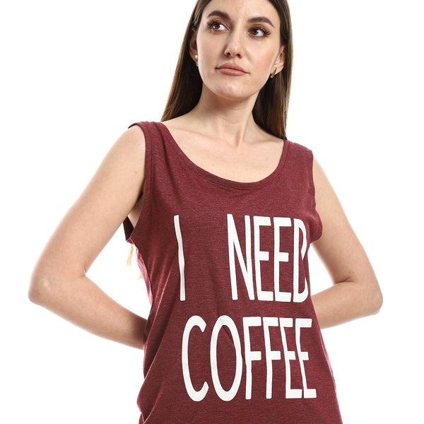 Maroon Printed Slip On Cotton Sleepshirt