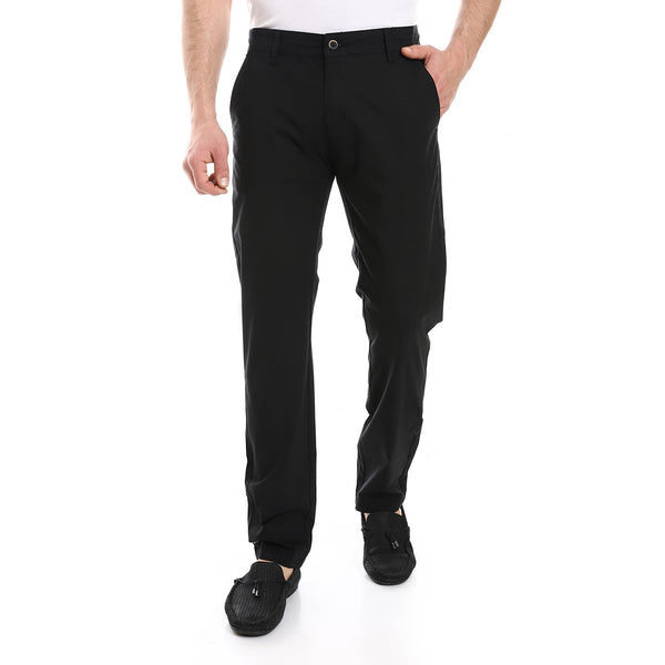 Side Slash Pockets Gabardine Pants - Black