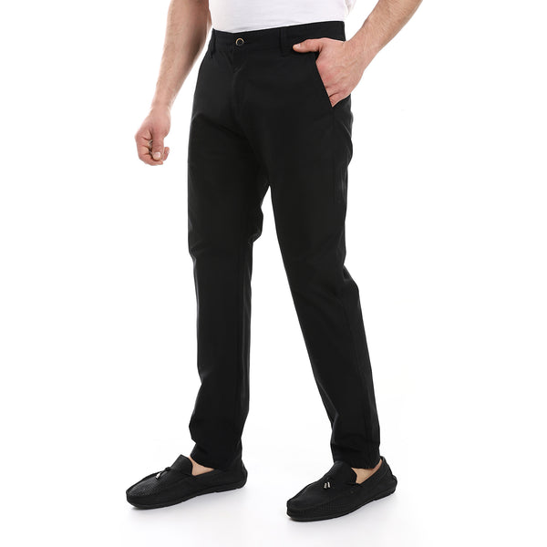 Side Slash Pockets Gabardine Pants - Black