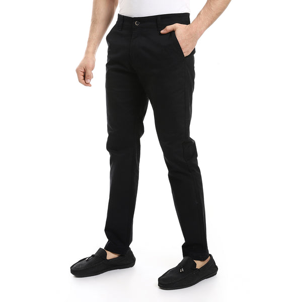 Regular Fit Slash Pockets Plain Black Gabardine Pants