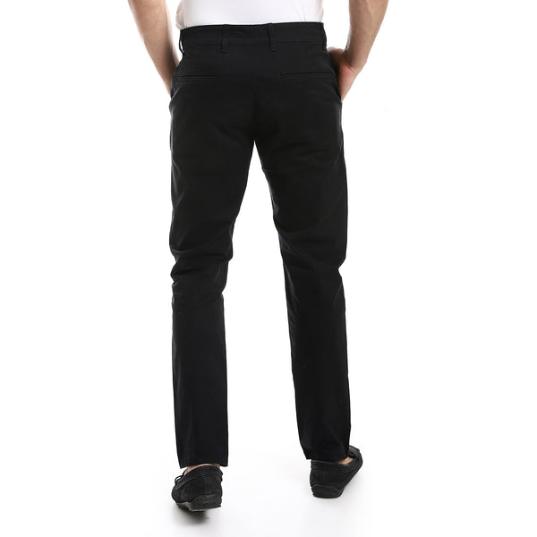 Regular Fit Slash Pockets Plain Black Gabardine Pants