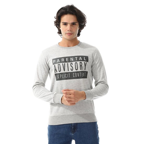 Chest Printed Cotton Slip On Sweatshirt - Grey