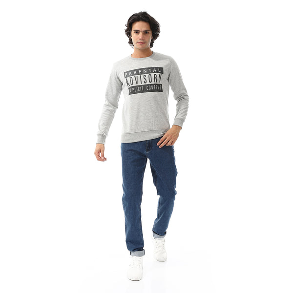 Chest Printed Cotton Slip On Sweatshirt - Grey