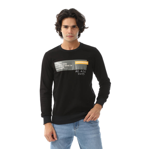 Long Sleeves Sweatshirt With Chest Print - Black