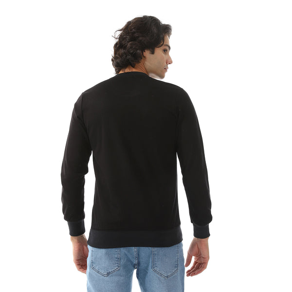 Long Sleeves Sweatshirt With Chest Print - Black