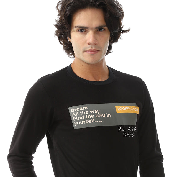 Long Sleeves Sweatshirt With Chest Print - Black