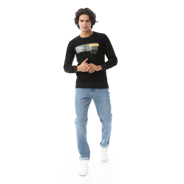 Long Sleeves Sweatshirt With Chest Print - Black