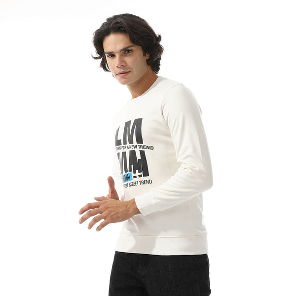 Slip On Round Neck Sweatshirt - White