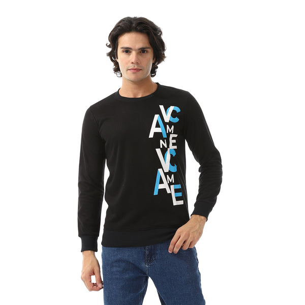 Side Printed Long Sleeves Sweatshirt - Black