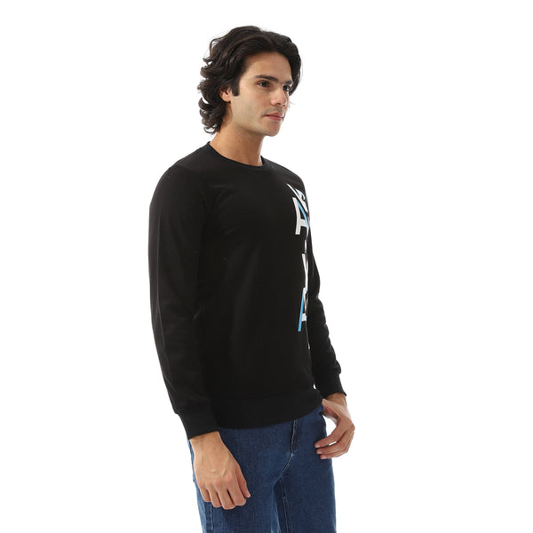 Side Printed Long Sleeves Sweatshirt - Black