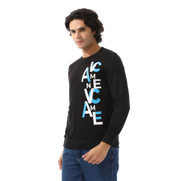 Side Printed Long Sleeves Sweatshirt - Black