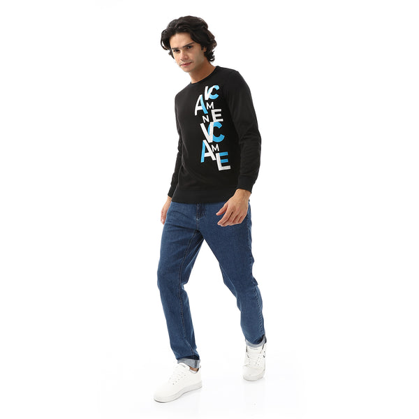 Side Printed Long Sleeves Sweatshirt - Black
