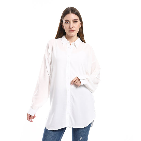 Long Sleeves Solid Pattern Buttons Shirt - White