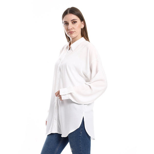 Long Sleeves Solid Pattern Buttons Shirt - White