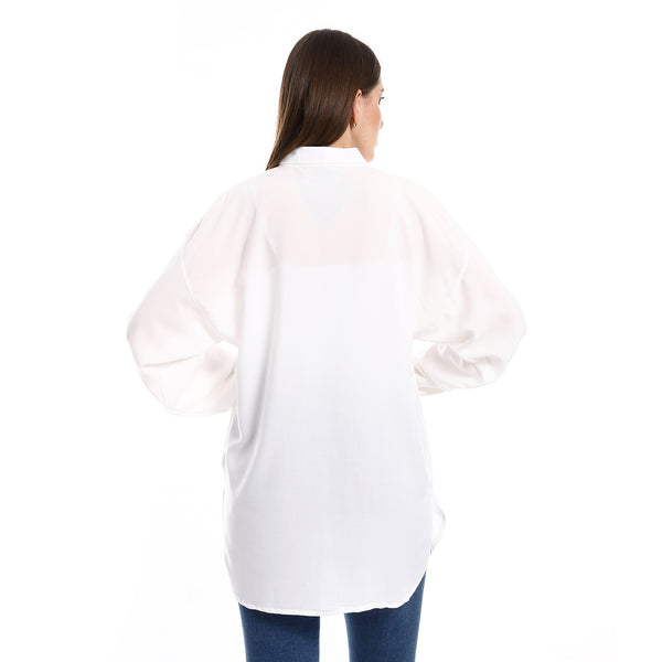 Long Sleeves Solid Pattern Buttons Shirt - White