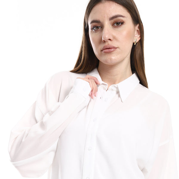 Long Sleeves Solid Pattern Buttons Shirt - White