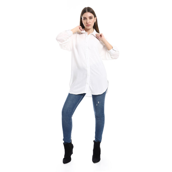 Long Sleeves Solid Pattern Buttons Shirt - White