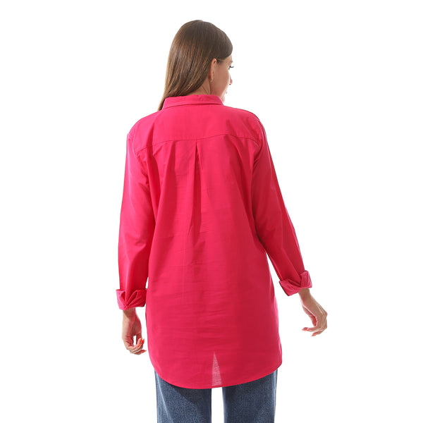 __Long_sleeves_poplin_Stitched_Patterned_Button_Down_Shirt_Fuchsia