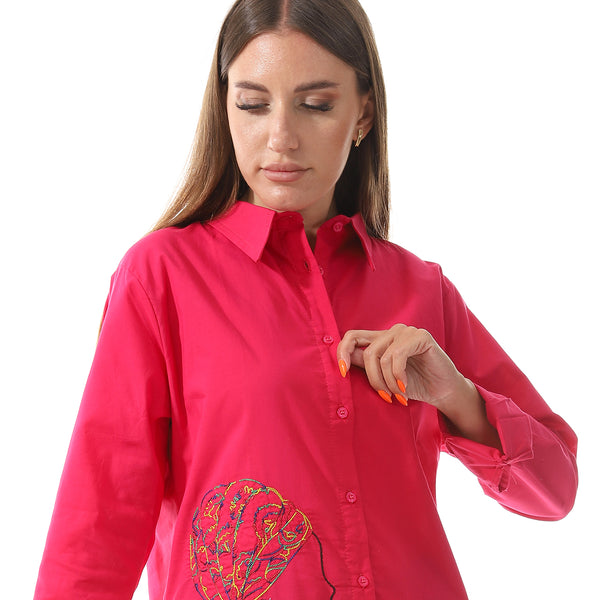 __Long_sleeves_poplin_Stitched_Patterned_Button_Down_Shirt_Fuchsia