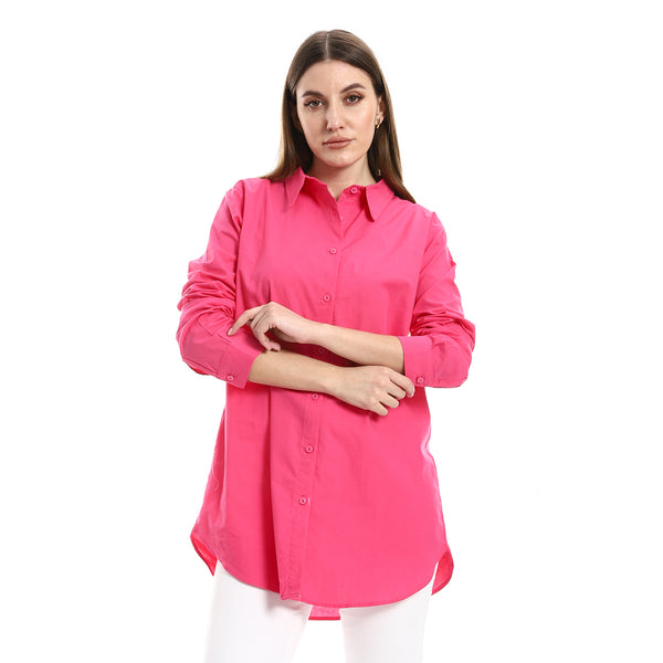 Long Sleeves Plain Buttoned Down Shirt - Fuchsia