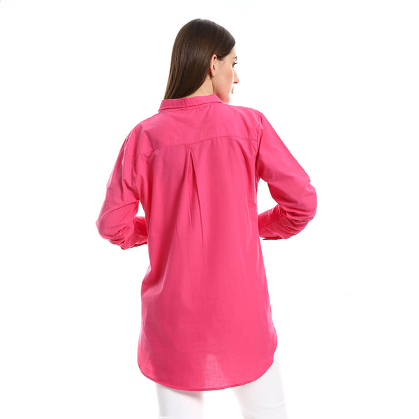 Long Sleeves Plain Buttoned Down Shirt - Fuchsia