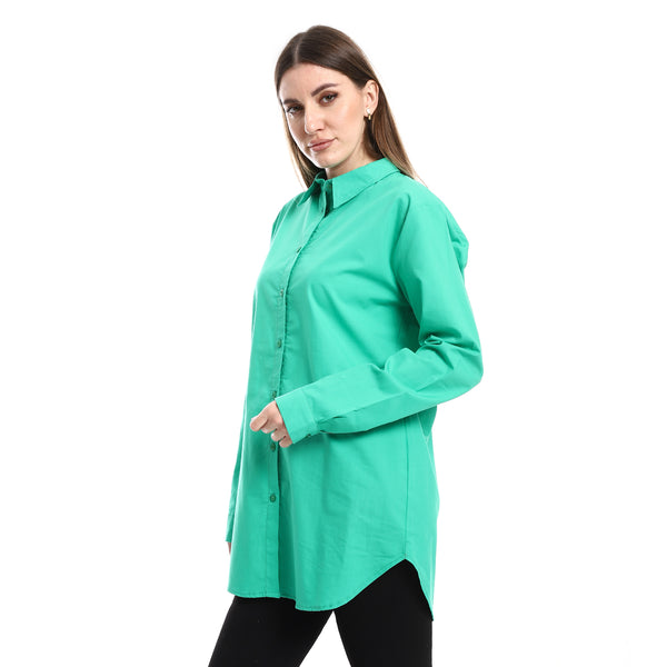 Long Sleeves Solid Poplin Buttons Shirt - Green