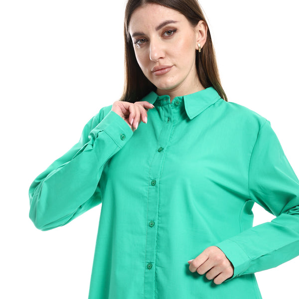 Long Sleeves Solid Poplin Buttons Shirt - Green