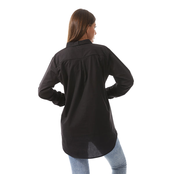 long_sleeves_solid_poplin_buttons_shirt_black