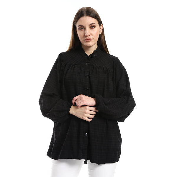 Watermarked Checkered Black Batwing Shirt
