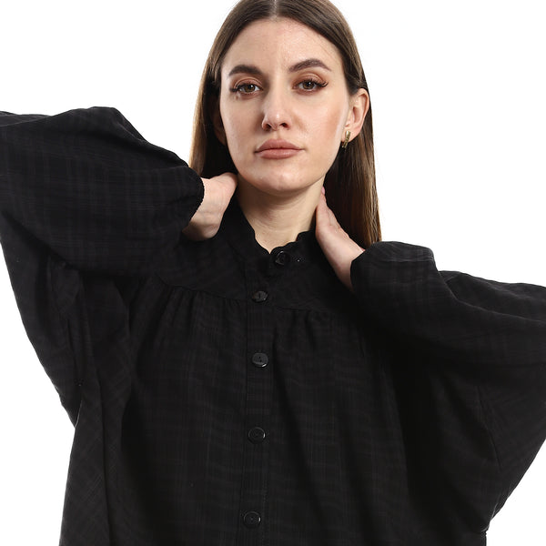 Watermarked Checkered Black Batwing Shirt