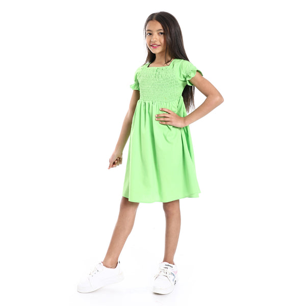Short Puffed Sleeves Square Neck Lime Green Girls Dress