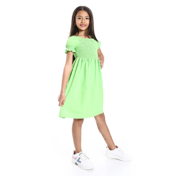 short_puffed_sleeves_square_neck_lime_green_girls_dress