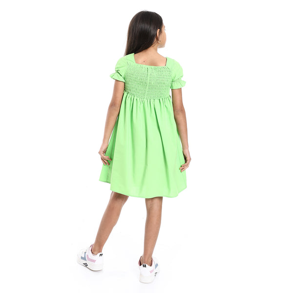 short_puffed_sleeves_square_neck_lime_green_girls_dress