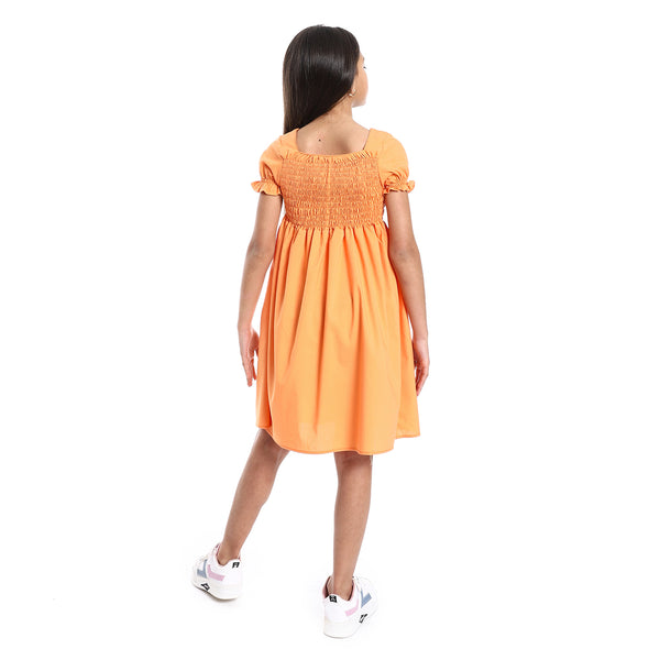 Short Puffed Sleeves Square Neck Orange Girls Dress