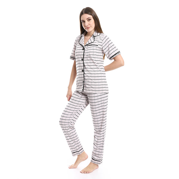 Long Sleeves Checkered Pattern Pajama Set - Rose & Black