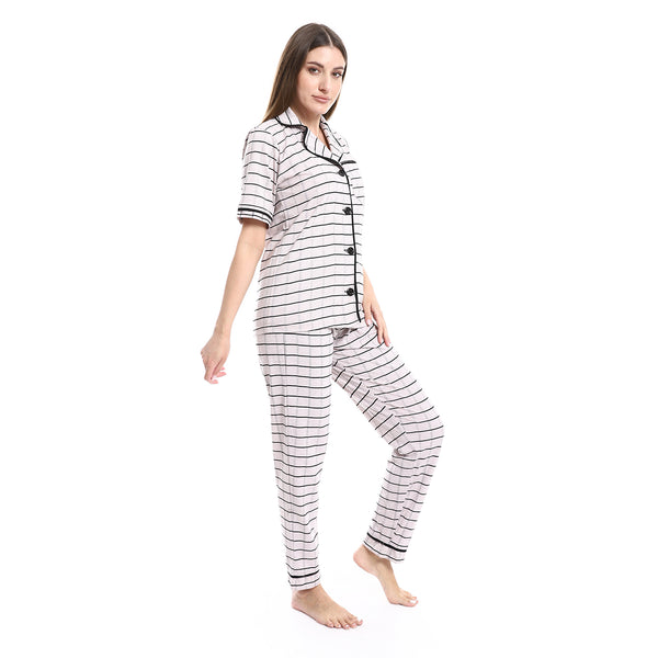 Long Sleeves Checkered Pattern Pajama Set - Rose & Black