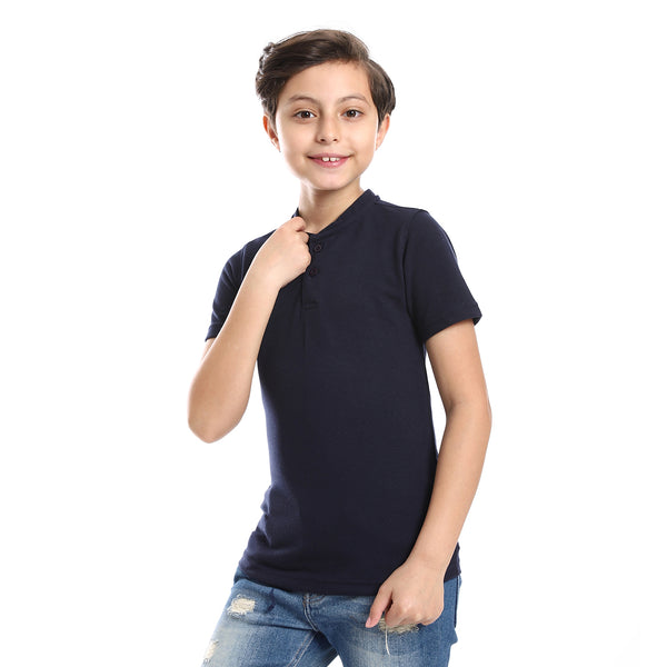 Henely Neck Basic T-shirt Casual Look For Boy - Navy Blue