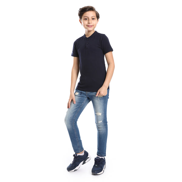 Henely Neck Basic T-shirt Casual Look For Boy - Navy Blue