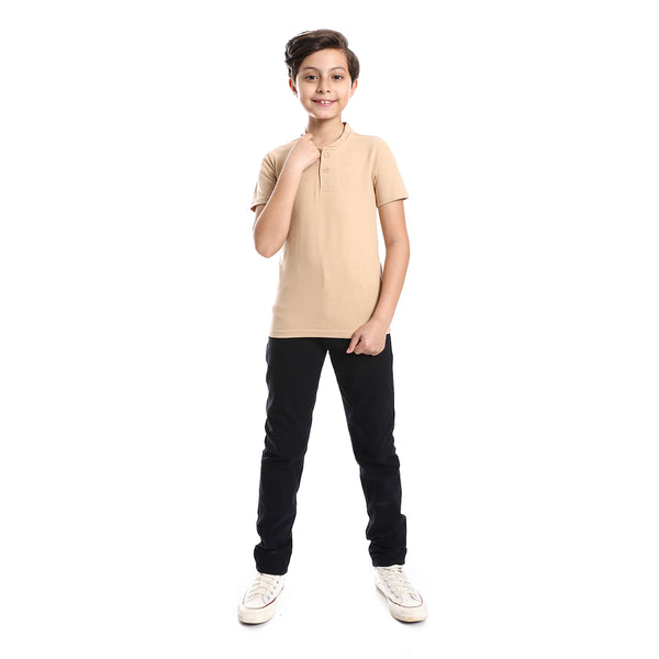 Henely Neck Basic T-shirt Casual Look For Boy - Beige