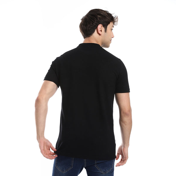 Basic Henely Neck T-Shirt With Neck Collar - Black