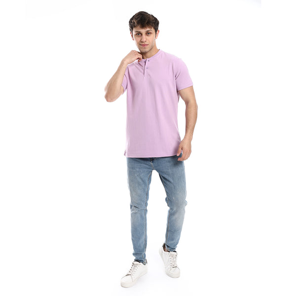 Henely Neck Buttoned T-Shirt - Purple