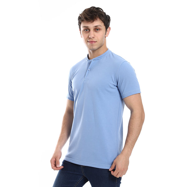 Cotton Henely Neck -Short Sleeve T-Shirt - Light Blue