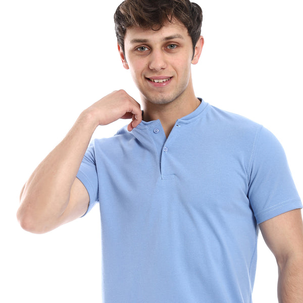 Cotton Henely Neck -Short Sleeve T-Shirt - Light Blue