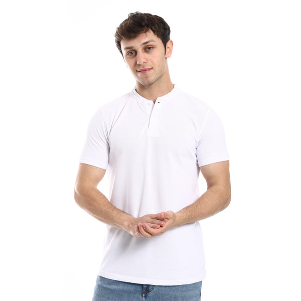 Basic T-Shirt Henely Neck Men Short Sleeve - White