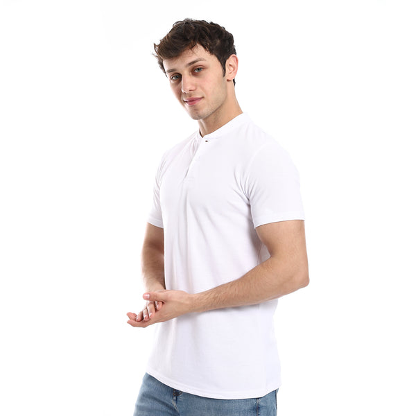 Basic T-Shirt Henely Neck Men Short Sleeve - White