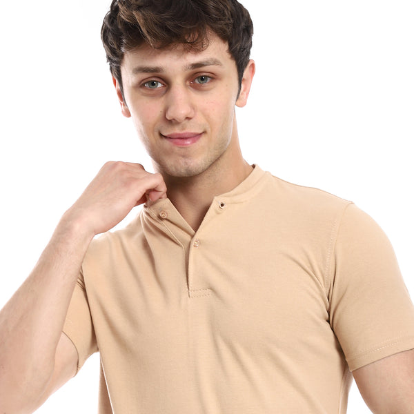 Plain Basic Short Sleeves Henely Neck T-Shirt - Beige