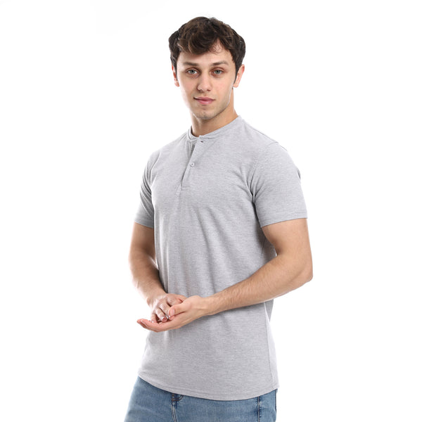 Henely Neck Basic T-shirt Casual Look - Light Gray