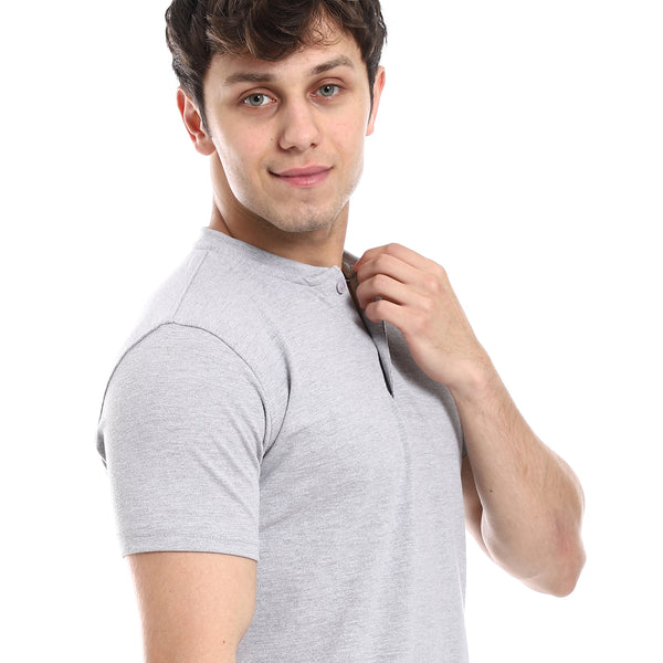Henely Neck Basic T-shirt Casual Look - Light Gray