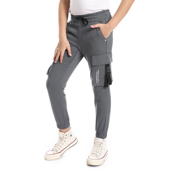 Boys Cargo Pants Elastic Hem With 2 Pockets - Gray